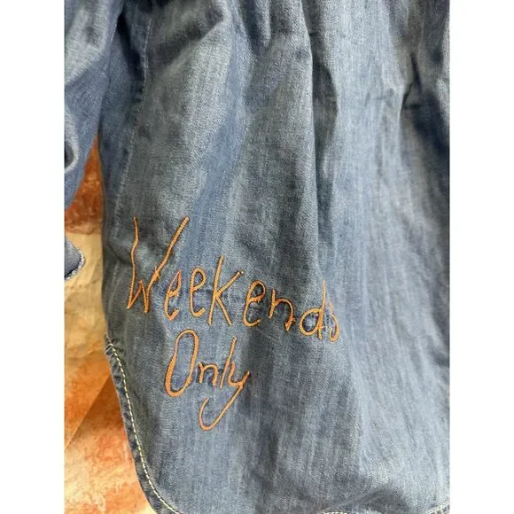 Anthropologie Pilcro Long-Sleeve Embroidered Icon Denim Buttondown Shirt - Picture 7 of 9